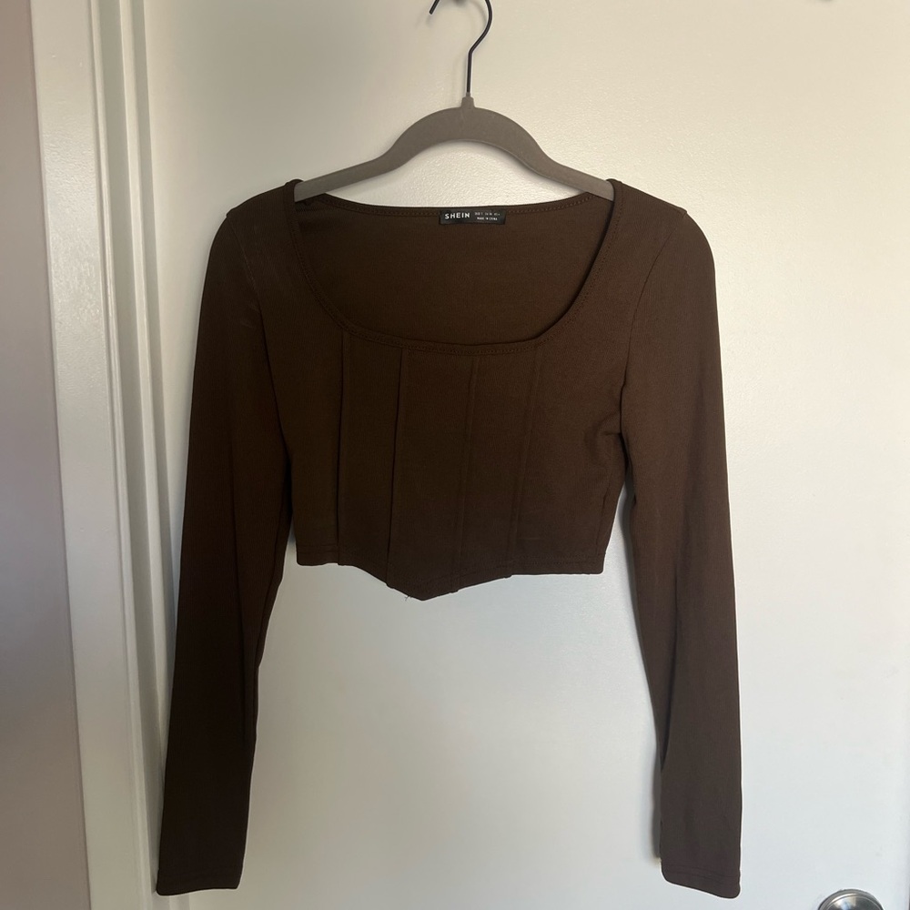 SHEIN long sleeve brown crop top size small